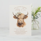 Invitation Elegant Boho Highland Cow QR Code Fête des mariées (Debout devant)
