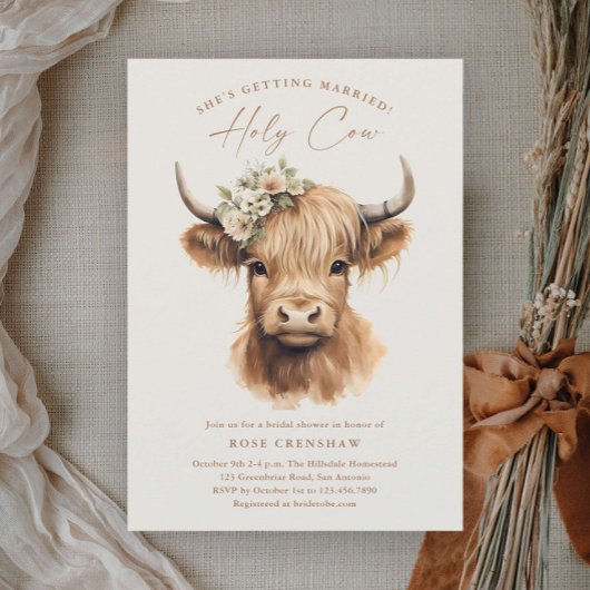 Invitation Elegant Boho Highland Fête des mariées de vache