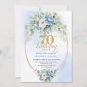 Invitation Elegant Boho Light Blue Flowers Gold 70th Birthday (Devant)
