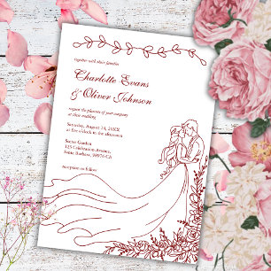 Invitation Elégant Boho Main tiré Couple Mariage Bourgogne