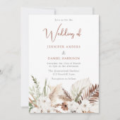 Invitation Elégant Boho Mariage : Blanc Floral Terracotta (Devant)