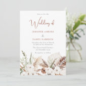 Invitation Elégant Boho Mariage : Blanc Floral Terracotta (Debout devant)