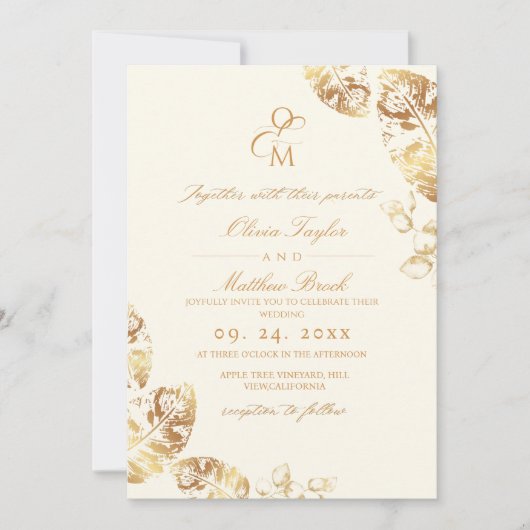 Invitation Elegant Boho | Mariage d'automne d'or (Devant)