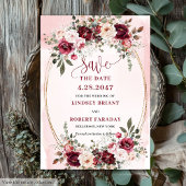Invitation Elegant Boho Marsala Blush Gold Floral Save Date
