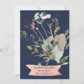 Invitation Elégant Boho Navy Bleu Bourgogne Floral Mariage (Dos)