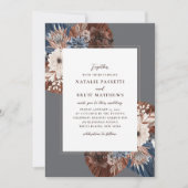 Invitation Elegant Boho Navy et Brown Florals Mariage (Devant)