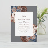 Invitation Elegant Boho Navy et Brown Florals Mariage (Debout devant)