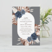 Invitation Elegant Boho Navy et Brown Florals Oval Mariage (Debout devant)