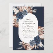 Invitation Elegant Boho Navy et Brown Florals Oval Mariage (Devant)