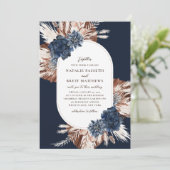 Invitation Elegant Boho Navy et Brown Florals Oval Mariage (Debout devant)