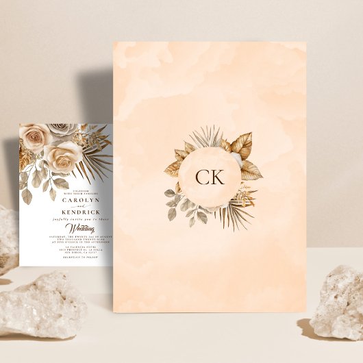 Invitation Elégant Boho Neutral Flore Accents Mariage