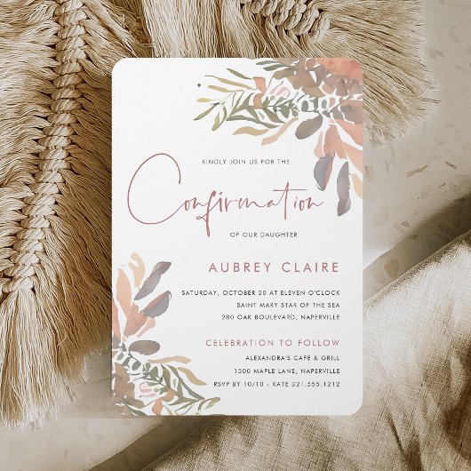 Invitation Élégant Boho Neutre Confirmation Florale