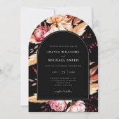 Invitation Élégant Boho noir Chic Floral Mariage (Devant)