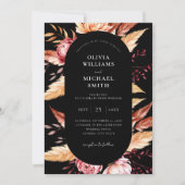 Invitation Élégant Boho noir Chic Floral Mariage (Devant)