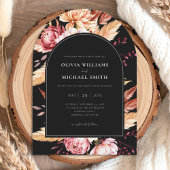 Invitation Élégant Boho noir Chic Floral Mariage