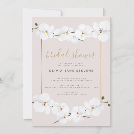 Invitation Elégant Boho Orchids Gold Frame Fête des mariées r (Devant)