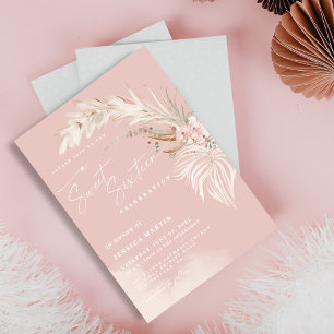 Invitation Élégant Boho Pampas Blush Sweet 16 Party