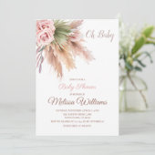 Invitation Elégant Boho Pampas Grass Dusty Baby shower rose (Debout devant)
