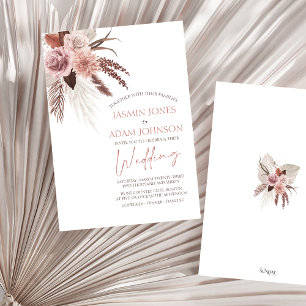 Invitation Elégant Boho Pampas Grass Mariage en terre cuite