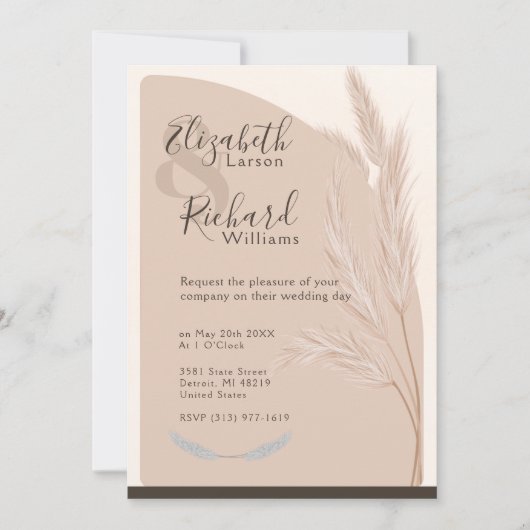 Invitation Elégant Boho Pampas Grass Mariage moderne (Devant)