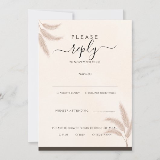 Invitation Elégant Boho Pampas Grass moderne mariage RSVP (Devant)