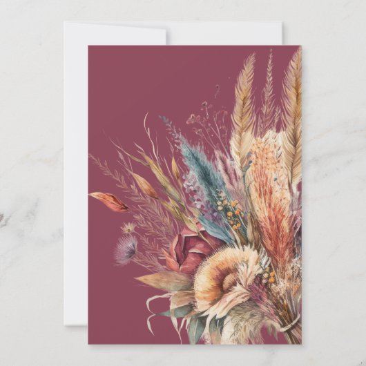 Invitation Elégant Boho pampas herbe douche nuptiale (Dos)