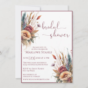 Invitation Elégant Boho pampas herbe douche nuptiale