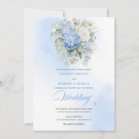 Invitation Elegant Boho Pastel Blue Hydrangea Wedding Invite (Devant)