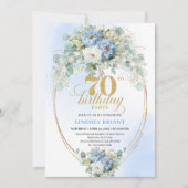 Invitation Elegant Boho Pastel Blue Peonies 70th Birthday (Devant)
