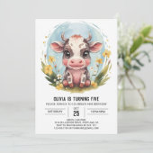 Invitation Elégant Boho Pastel Vache Anniversaire (Debout devant)