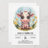 Invitation Elégant Boho Pastel Vache Anniversaire (Devant / Derrière)
