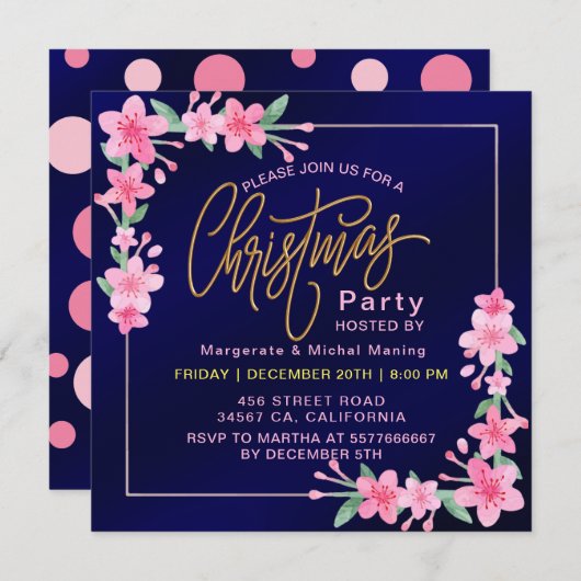 Invitation Elégant Boho rose Dusty Noël Fleur sauvage (Devant / Derrière)