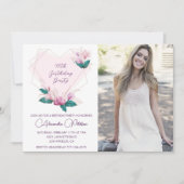 Invitation Elégant Boho rose florale Photo 36e anniversaire (Devant)