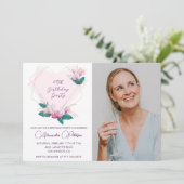 Invitation Elégant Boho rose florale Photo 47e anniversaire (Debout devant)