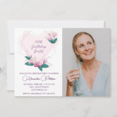 Invitation Elégant Boho rose florale Photo 56e anniversaire (Devant)