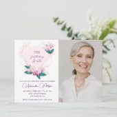 Invitation Elégant Boho rose florale Photo 79e anniversaire (Debout devant)