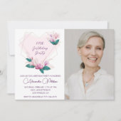 Invitation Elégant Boho rose florale Photo 84e anniversaire (Devant)