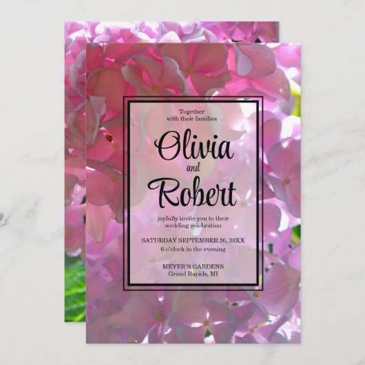 Invitation Élégant boho rose florales hydrangées Mariage (Devant / Derrière)