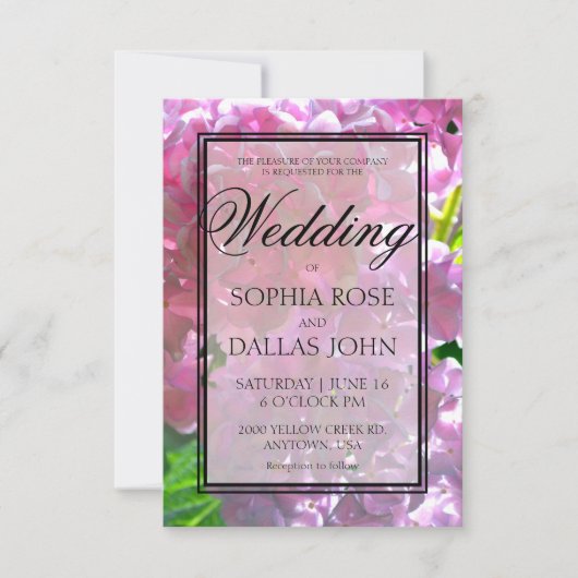 Invitation Élégant boho rose florales hydrangées Mariage (Devant)