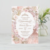 Invitation Elégant Boho rose séché Floral Roses Quinceanera (Debout devant)