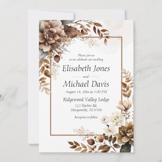 Invitation Élégant Boho Rustique Terracotta Flora Mariage (Devant)