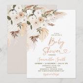 Invitation Elégant Boho Terracota Baby shower de fleurs blanc (Devant / Derrière)