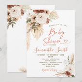 Invitation Elégant Boho Terracota Baby shower floral blanc (Devant / Derrière)