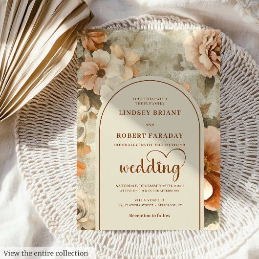 Invitation Elegant Boho Terracotta Ivory Sage Floral Wedding