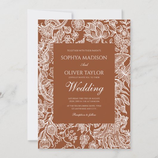 Invitation Élégant Boho Terracotta Line Fleur sauvage d'art (Devant)