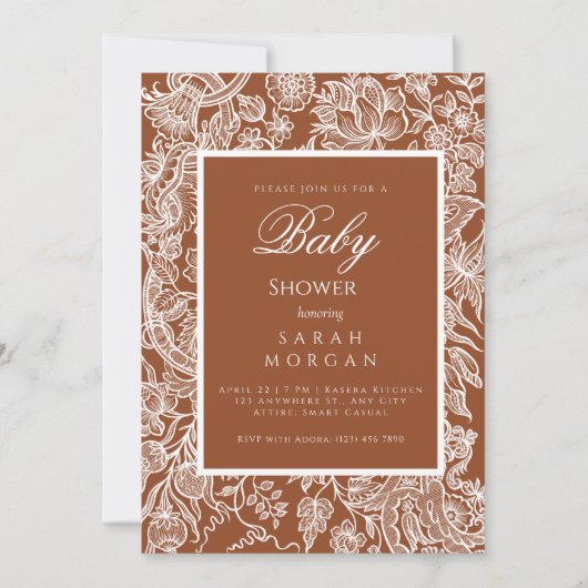 Invitation Élégant Boho Terracotta Line Fleur sauvage d'art (Devant)