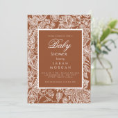 Invitation Élégant Boho Terracotta Line Fleur sauvage d'art (Debout devant)