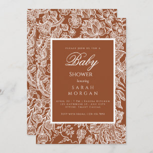 Invitation Élégant Boho Terracotta Line Fleur sauvage d'art