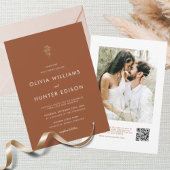Invitation Elegant Boho Terracotta QR Code Mariage
