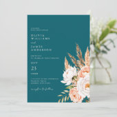 Invitation Élégant Boho Turquoise Chic Fall Floral Mariage (Debout devant)